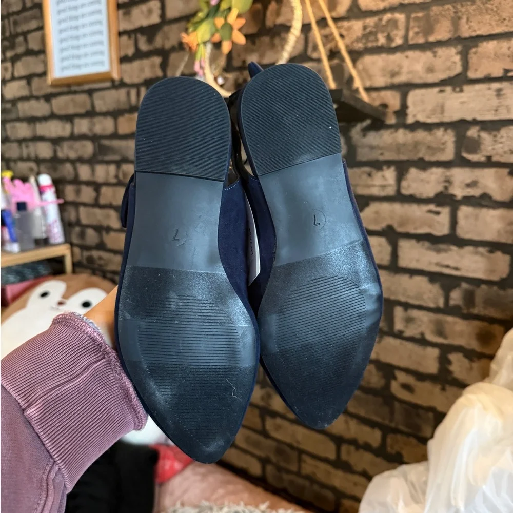 NWT Lane Bryant Blue Faux Suede Slingback Bow Flats Wide Width Size 7W - Picture 3 of 5